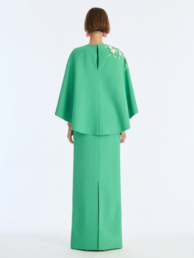 Draped Raffia Feather Edelweiss Embroidered Caftan