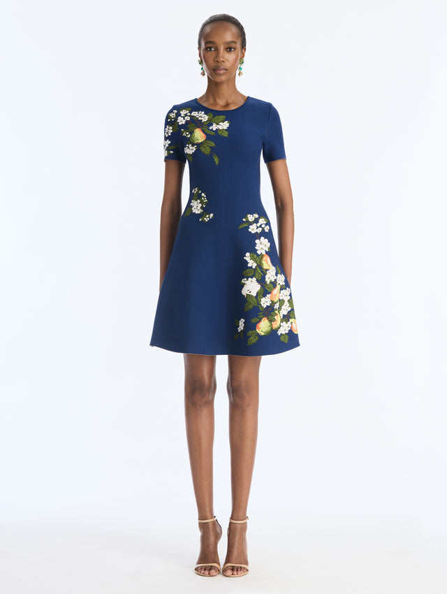 Pear Print Jacquard Fit-and-Flare Knit Dress