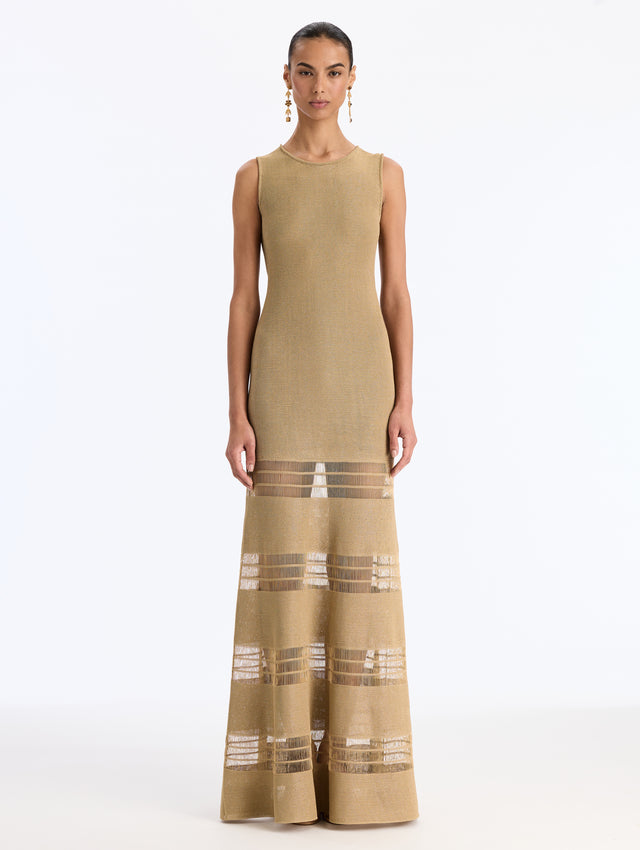 Dropped Needle Fringe Knit A-Line Long Dress