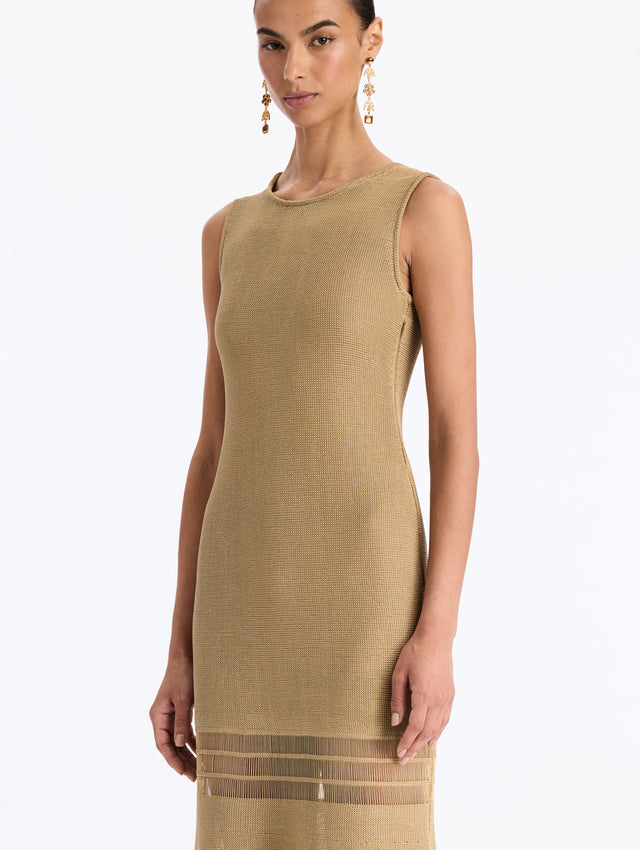 Dropped Needle Fringe Knit A-Line Long Dress