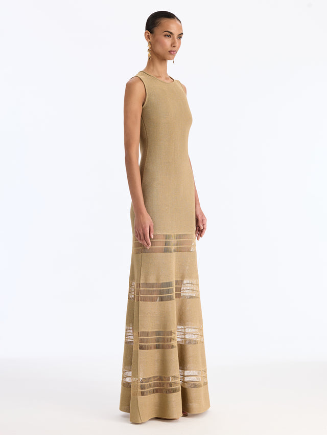 Dropped Needle Fringe Knit A-Line Long Dress