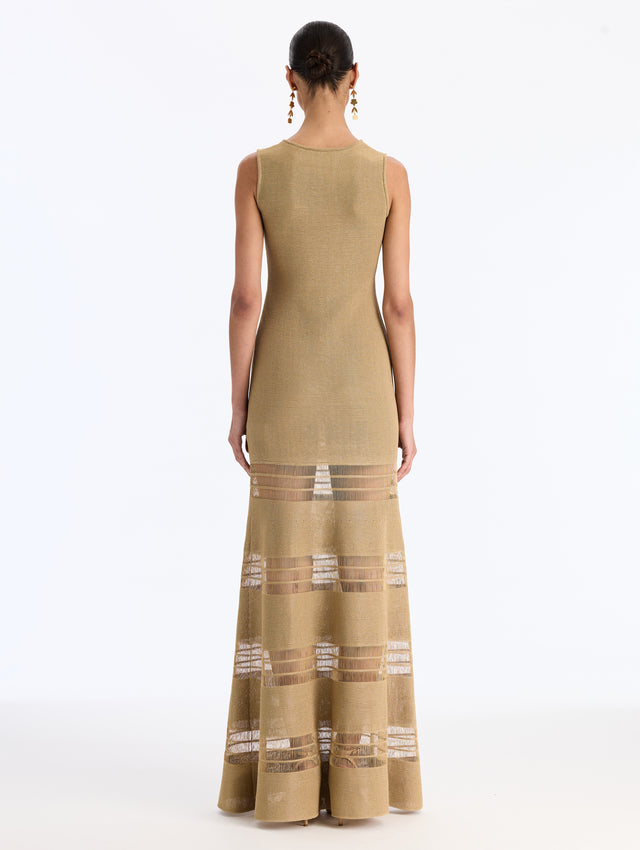 Dropped Needle Fringe Knit A-Line Long Dress