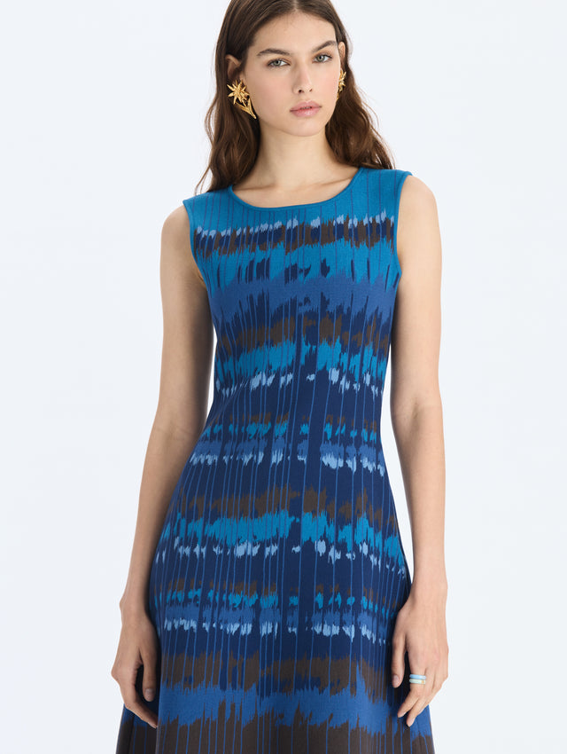 Distorted Houndstooth Knit Jacquard Dress