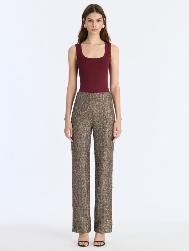 Lurex Sequin Check Tweed Pant