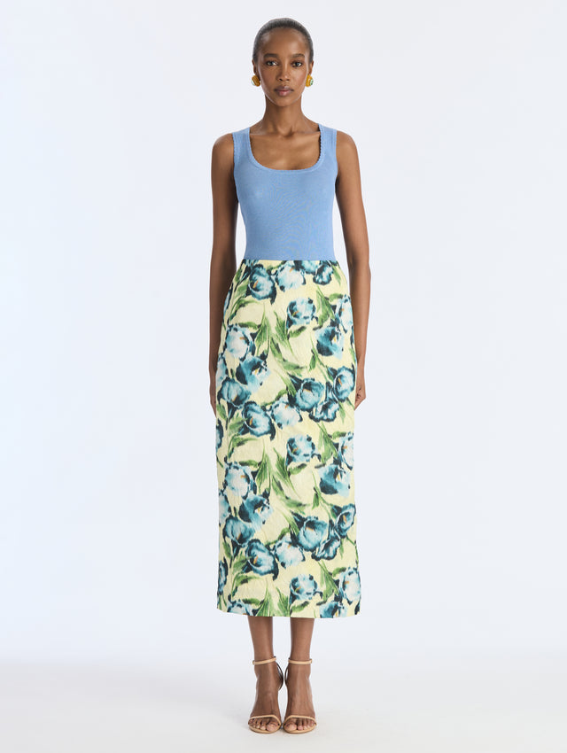 Calla Lily Crush Satin Pencil Skirt