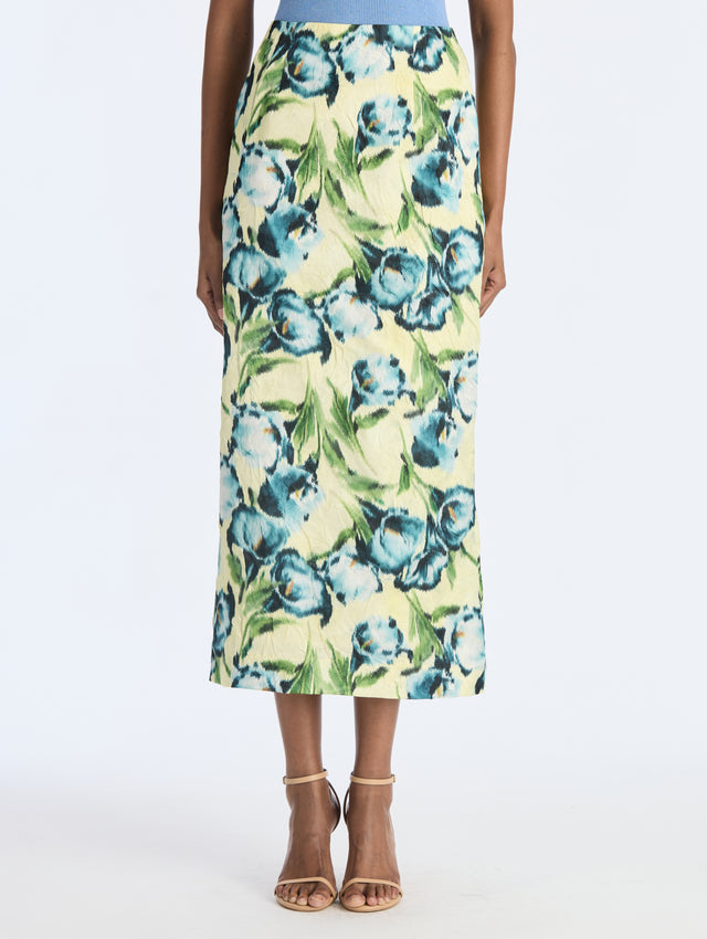 Calla Lily Crush Satin Pencil Skirt