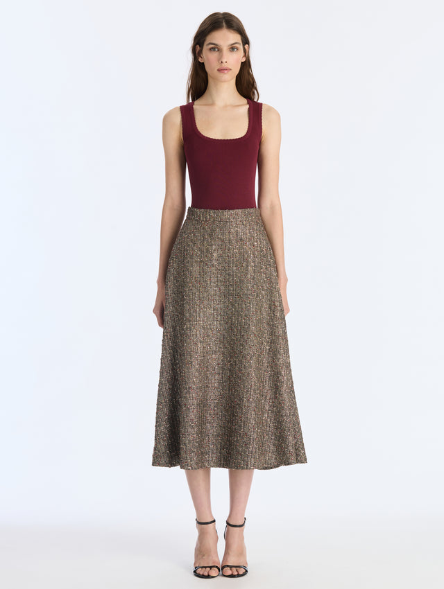 Lurex Sequin Check Tweed Skirt