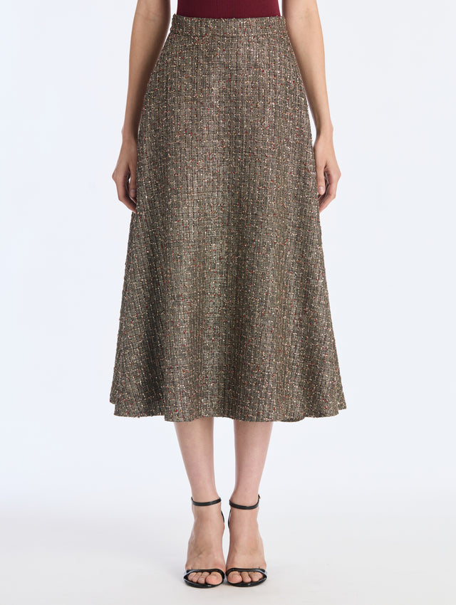 Lurex Sequin Check Tweed Skirt