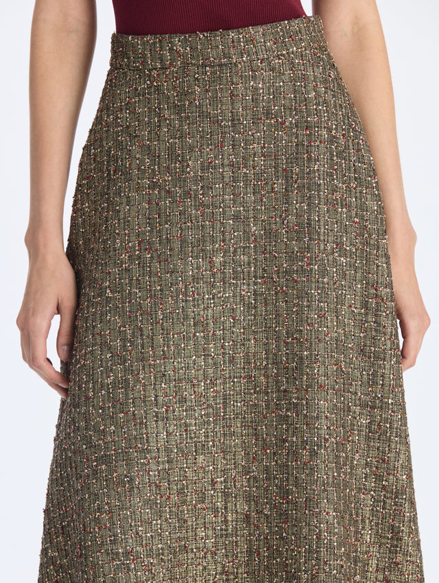 Lurex Sequin Check Tweed Skirt