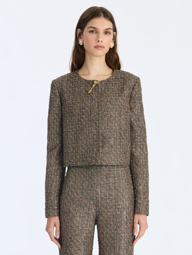Lurex Sequin Check Tweed Jacket
