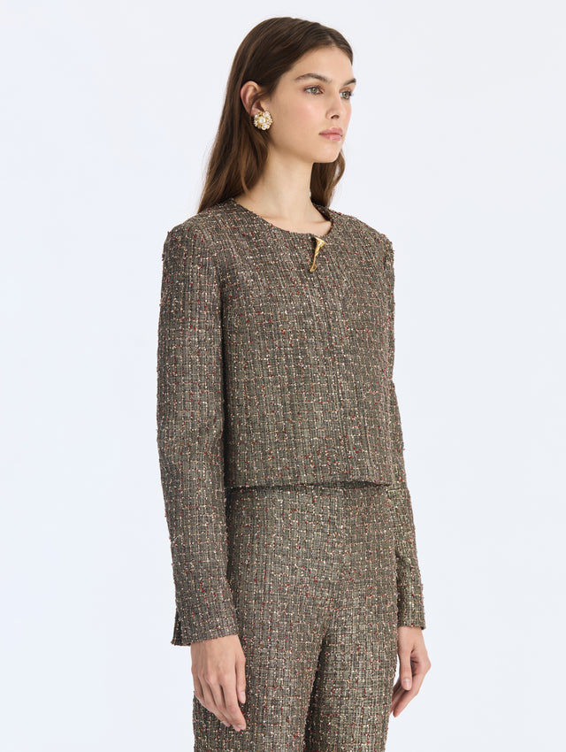 Lurex Sequin Check Tweed Jacket