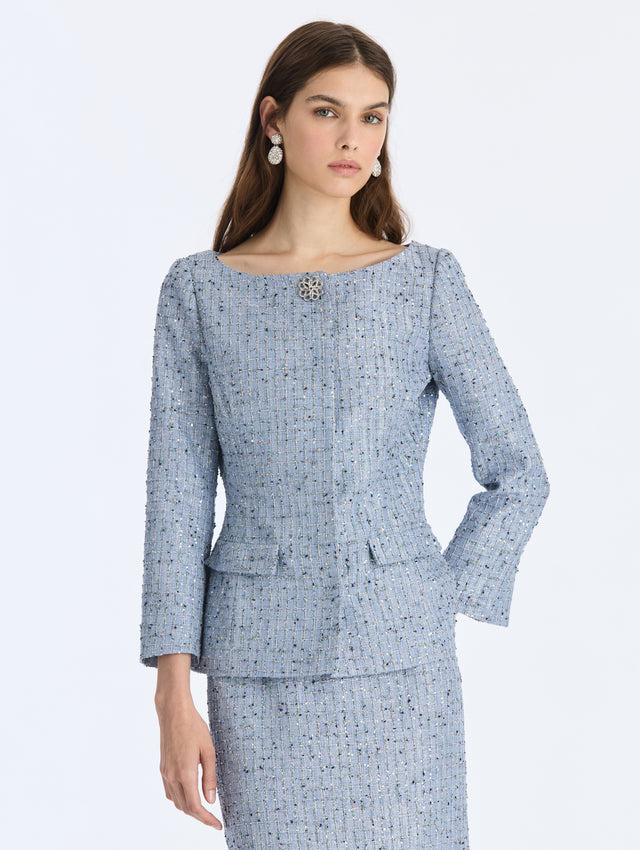 Lurex Sequin Check Tweed Jacket