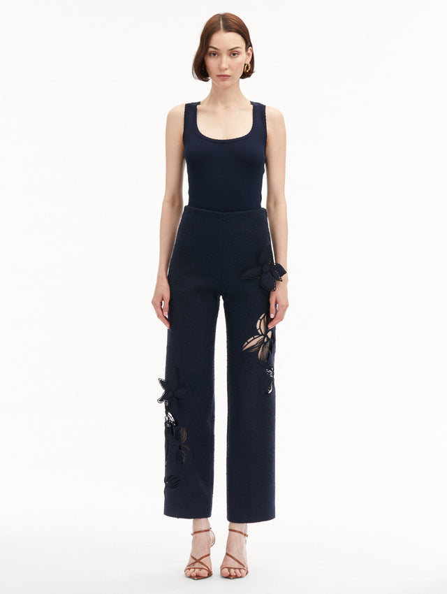Navy Orchid Embroidered Tweed Pant
Styled with Navy Tank Front View