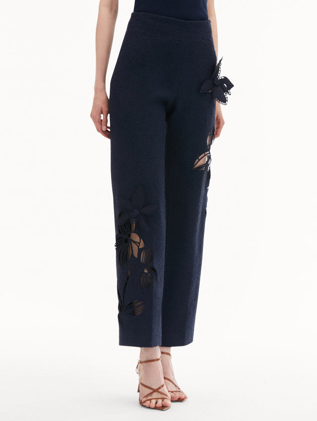 Navy Orchid Embroidered Tweed Pant Side View