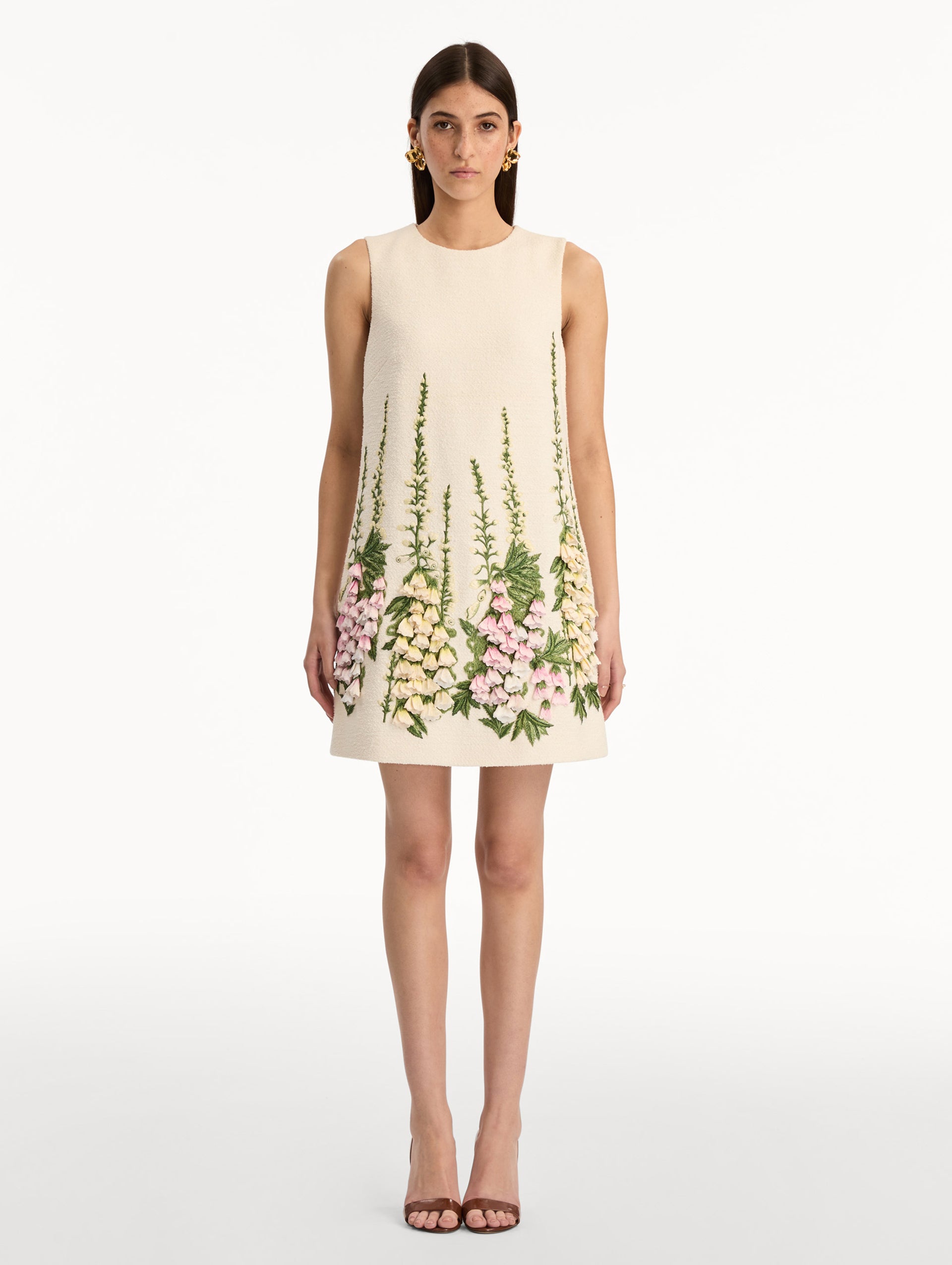 Oscar de La Renta | Foxglove Embroidered Tweed Shift Dress Oscar de La Renta | Foxglove Embroidered Tweed Shift Dress