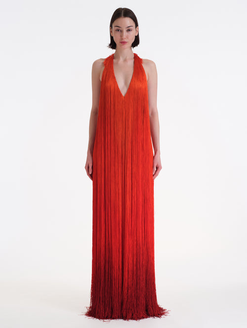 Ombré Silk Fringe Gown