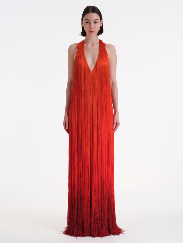 Ombré Silk Fringe Gown