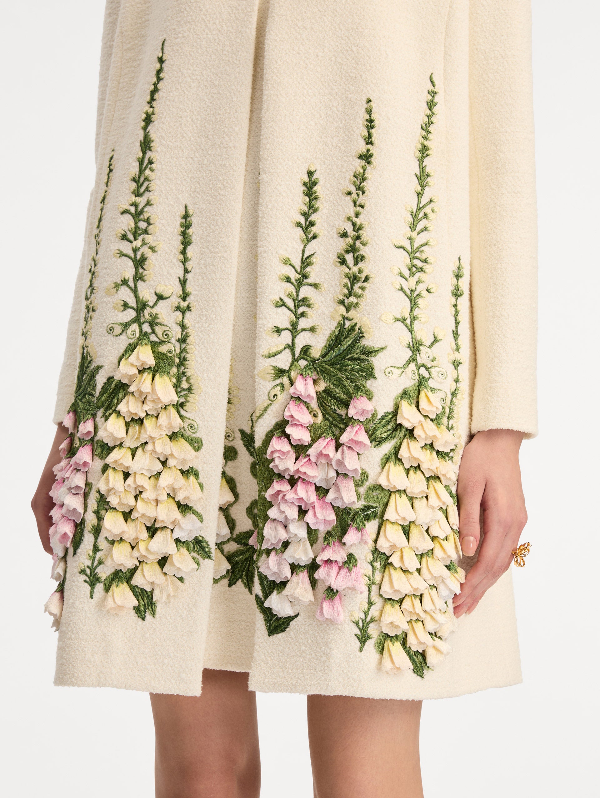 Foxglove Embroidered Tweed Jacket in White. Zoom View.