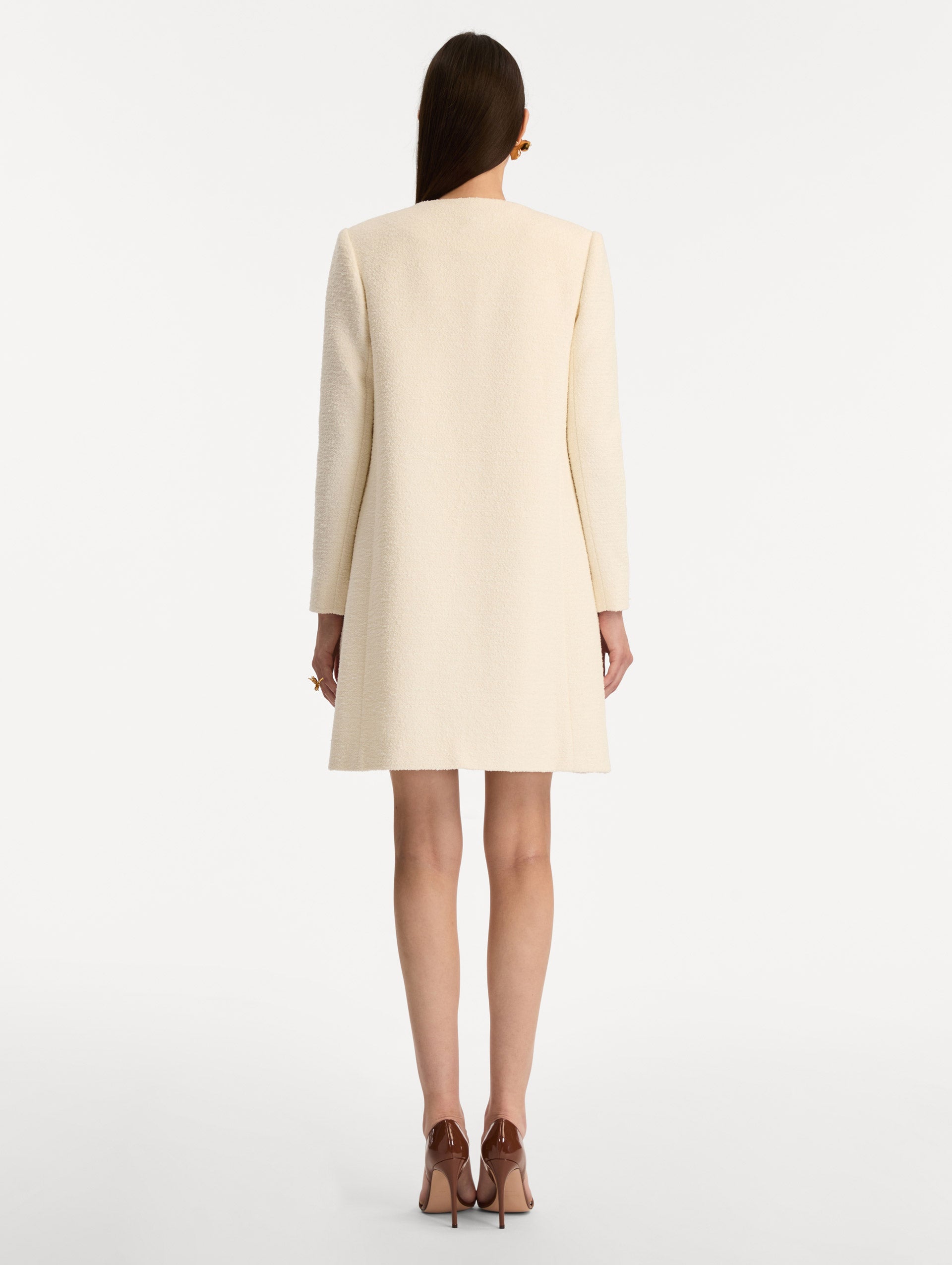 Foxglove Embroidered Tweed Jacket in White. Back View.