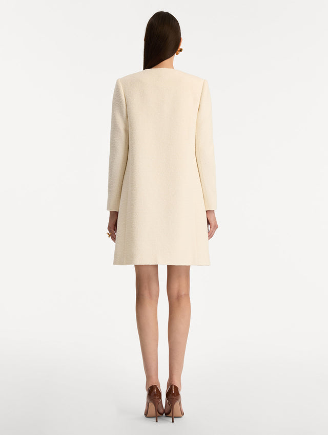 Foxglove Embroidered Tweed Jacket in White. Back View.