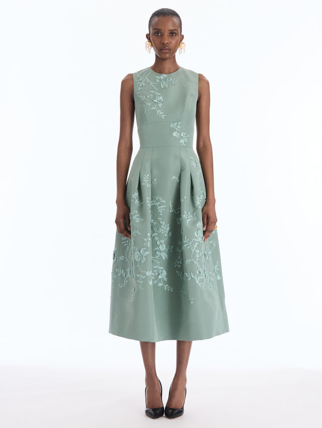Iris Embroidered Faille Cocktail Dress