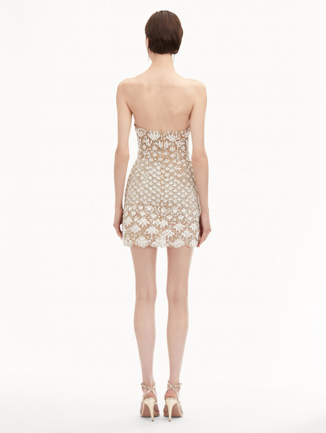 Pearl Embroidered Scallop Strapless Mini Dress
Back View