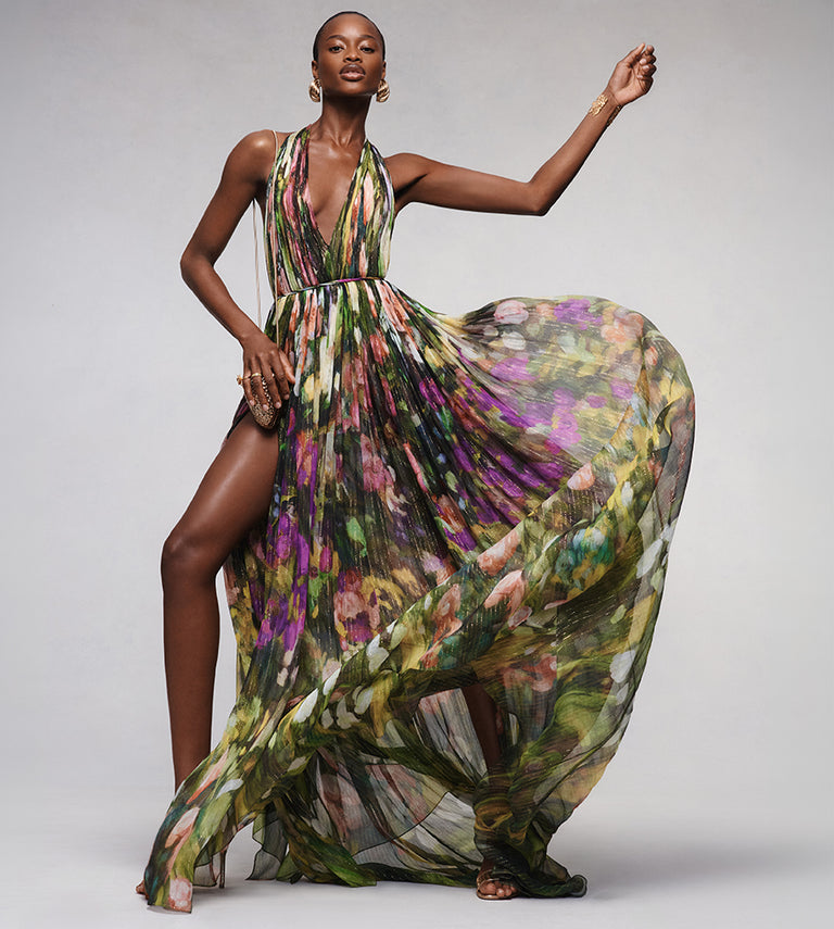 Mixed Botanical Cotton Poplin Collared Dress