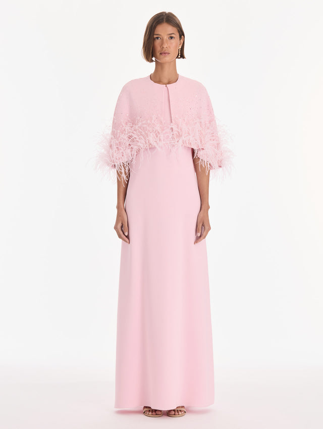The model is wearing a cape mixed beaded embroidered caftan. Back view.