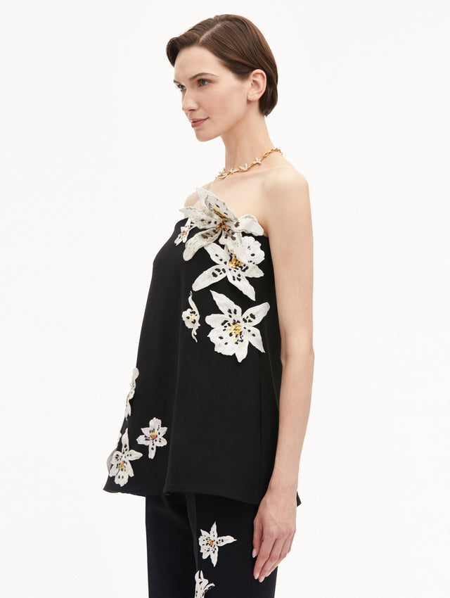 Watercolor Orchid Black Strapless Blouse Side View