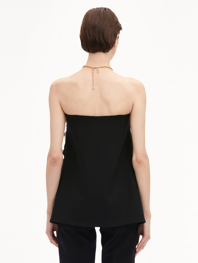 Watercolor Orchid Black Strapless Blouse Back View