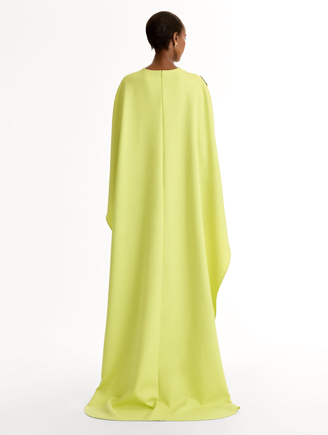  Caftan in double-faced stretch wool, with porcelain-flower threadwork and three-dimensional blossoms. Back View. 