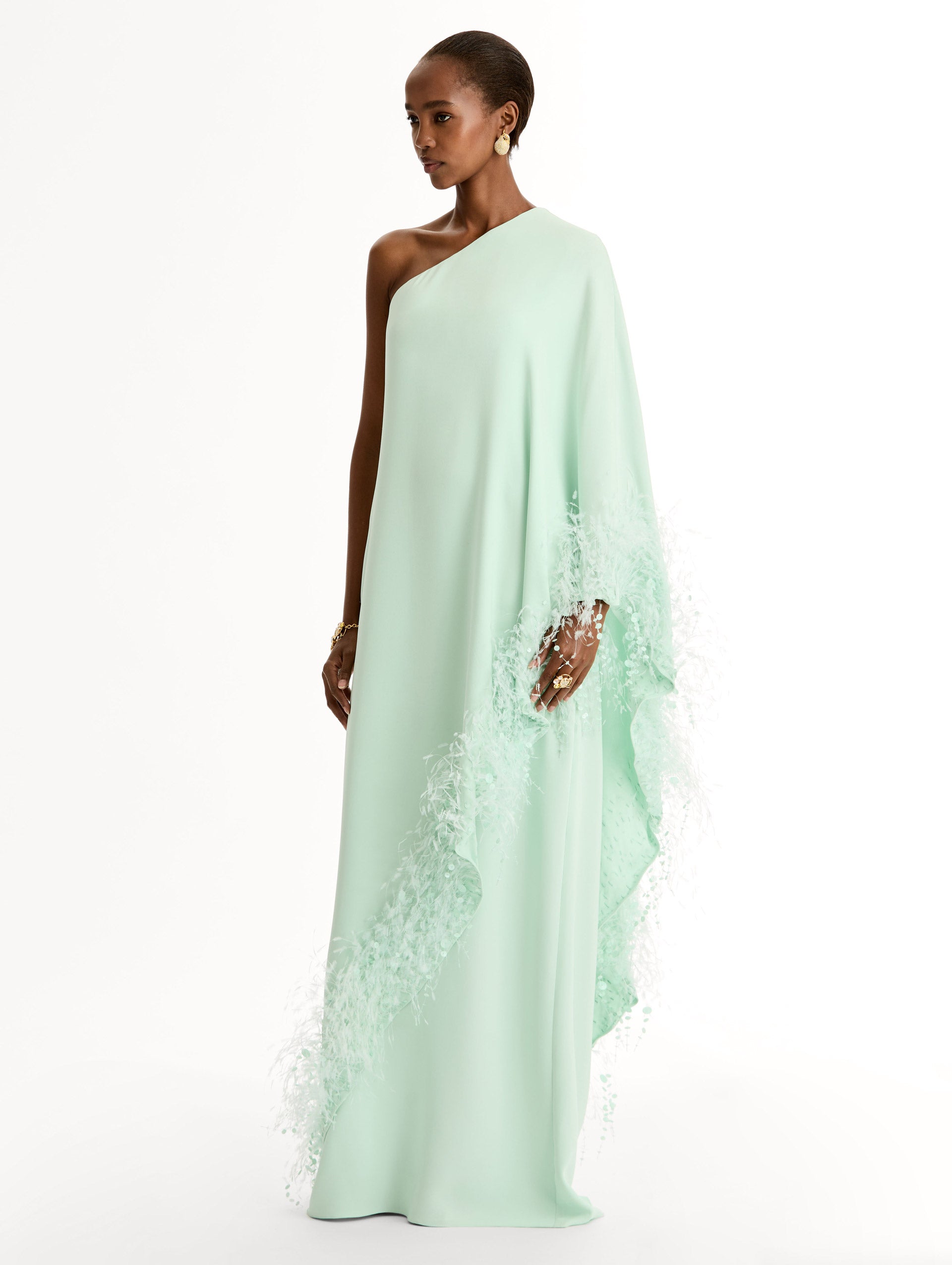 Point d'Esprit Feather Embroidered Caftan Point d'Esprit Feather Embroidered Caftan