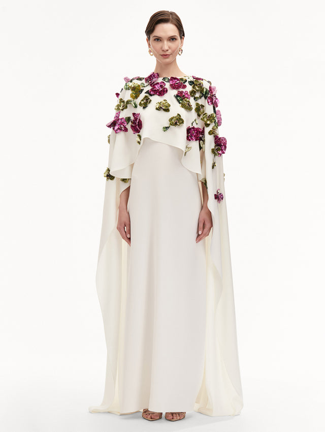 Orchid Sequin Embroidered White Caftan
Front View