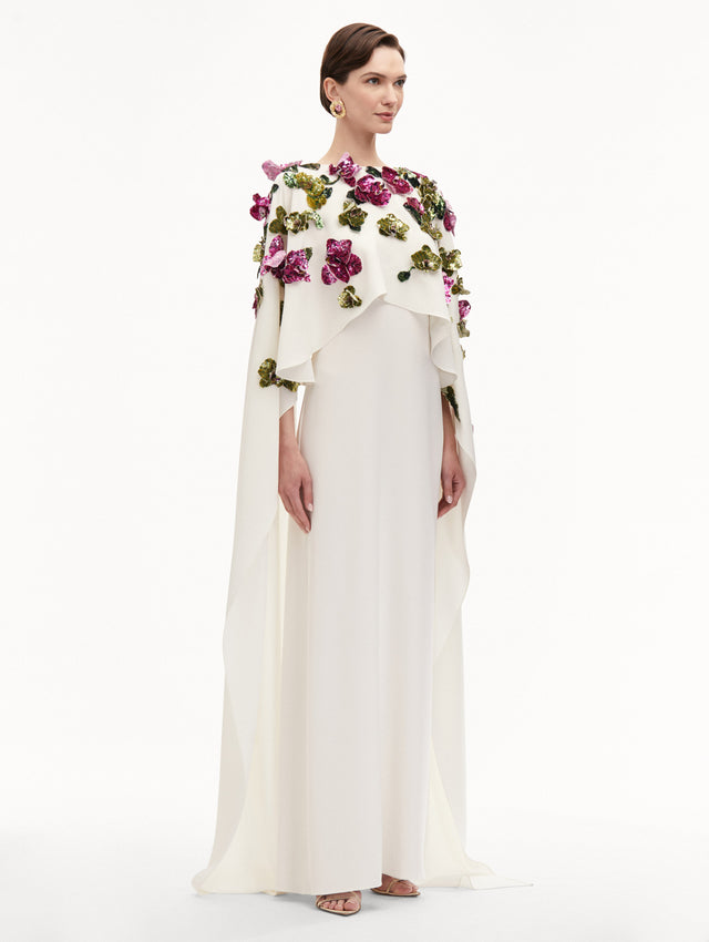 Orchid Sequin Embroidered White Caftan
Side View