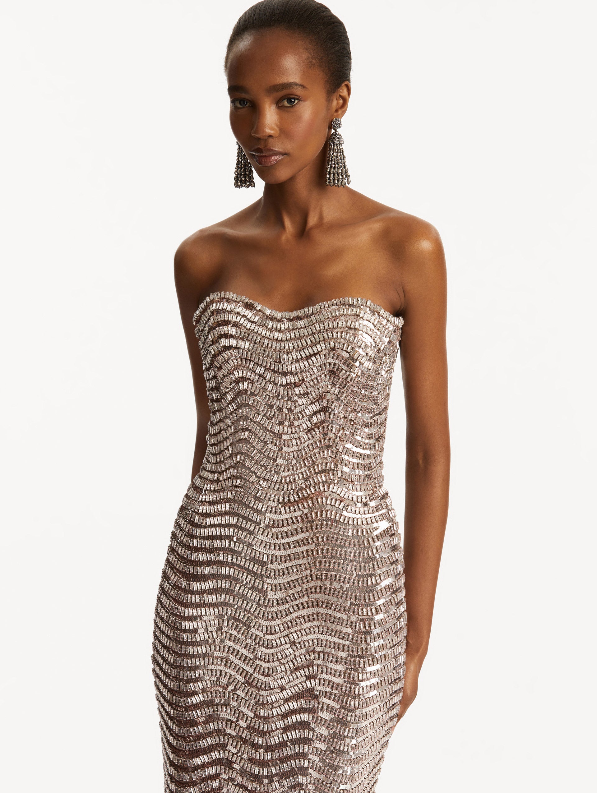 embellished and sequin dresses Raisa Modest Maxi Dress Strapless Color Sequin Embellished Short Dress 5057S