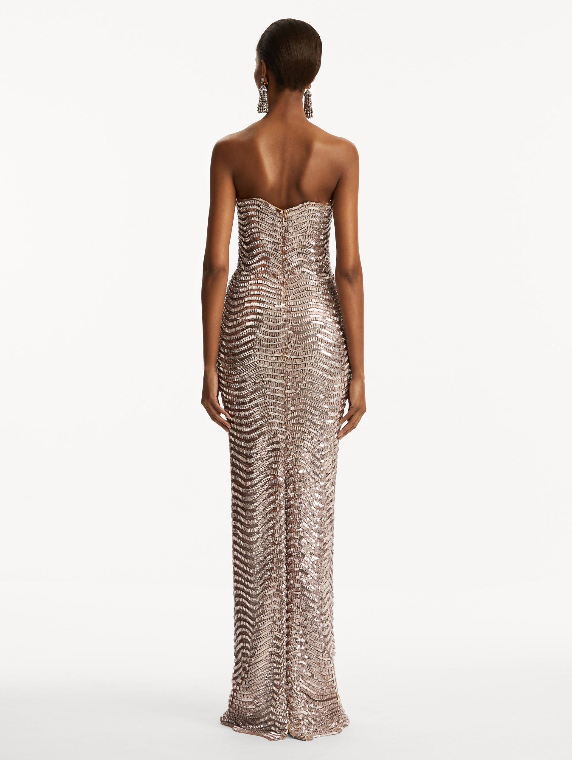Sequin & Crystal Wave Embroidered Gown
