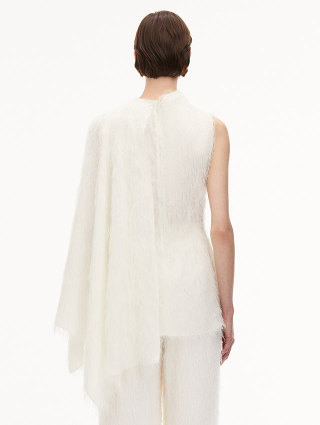 White Fringe Fil Coupé Asymmetrical Blouse Back View