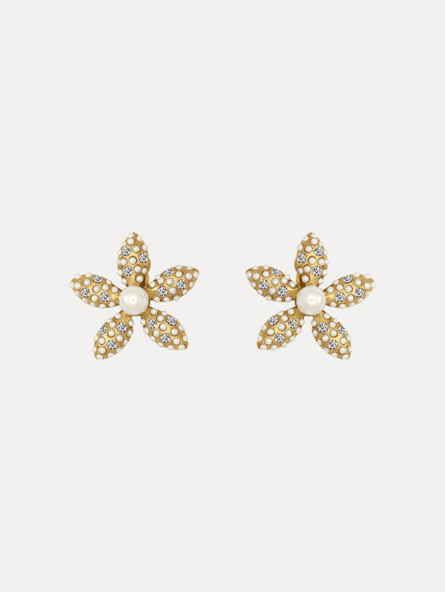 The Pearl Flower Clip-On Earrings in pearl.