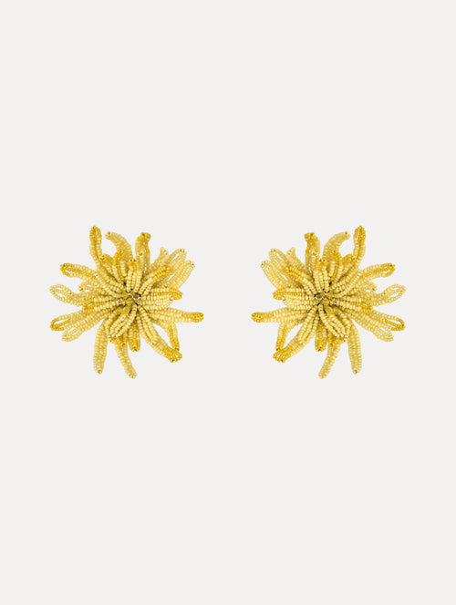 Beaded Chrysanthemum Clip-On Earrings