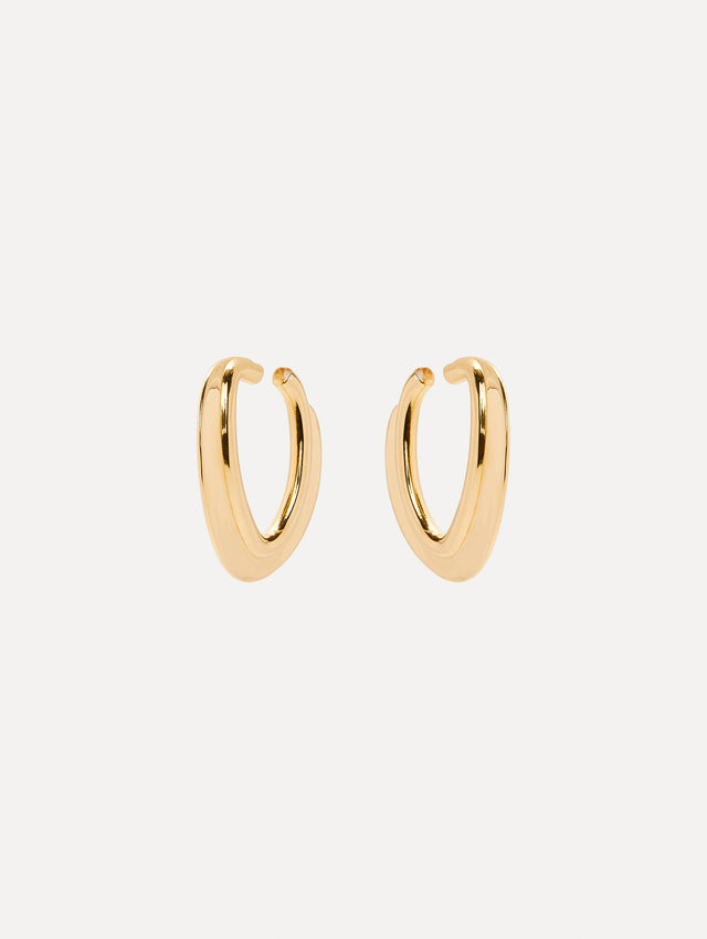 Gold O Disk Hoop Earrings Side View