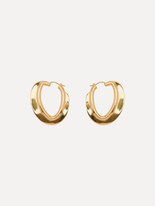 Gold O Disk Hoop Earrings Front View