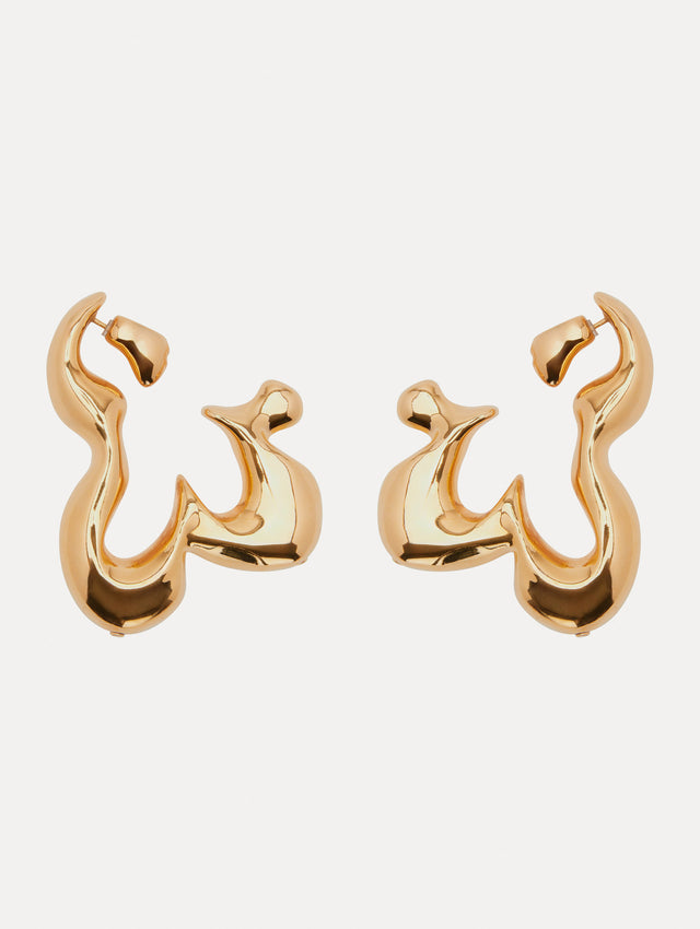 Gold Abstract Flower Hoop Earrings Front View