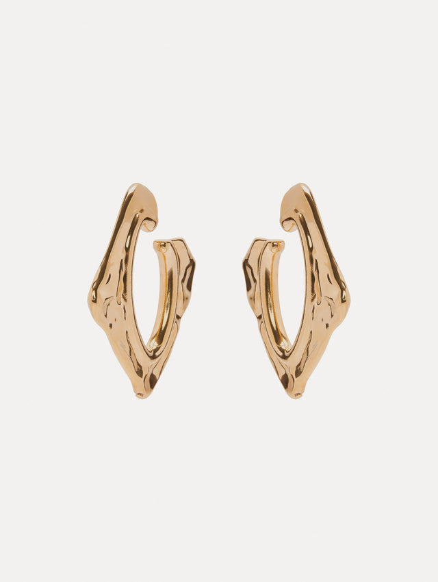 Large Gold Abstract O Hoop Earrings Side View