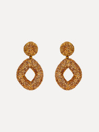 hand-beaded earrings which feature jet-black bugle beads in a bold, open-loop silhouette.