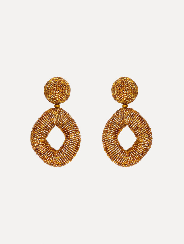 hand-beaded earrings which feature jet-black bugle beads in a bold, open-loop silhouette.