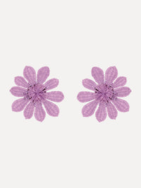 The Woven Raffia Flower Clip-On Earrings in Lilac.