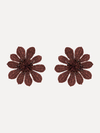 The Woven Raffia Flower Clip-On Earrings in Mauve.