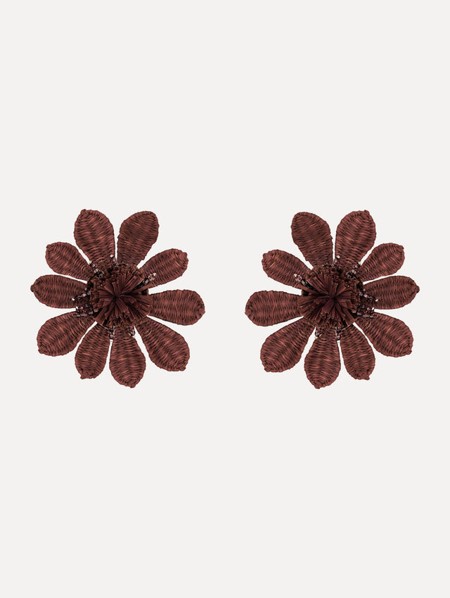 The Woven Raffia Flower Clip-On Earrings in Mauve.