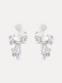 The Beaded Floral Bouquet Clip-On Earrings in White.