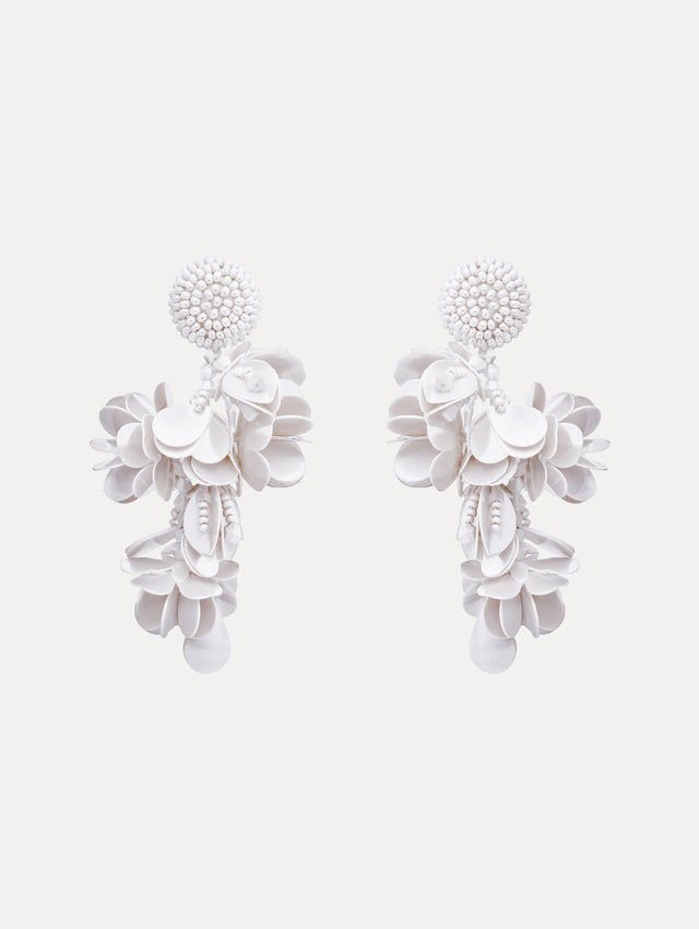 The Beaded Floral Bouquet Clip-On Earrings in White.